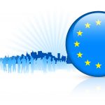 European Union Internet Button with Skyline Background Original Vector Illustration
